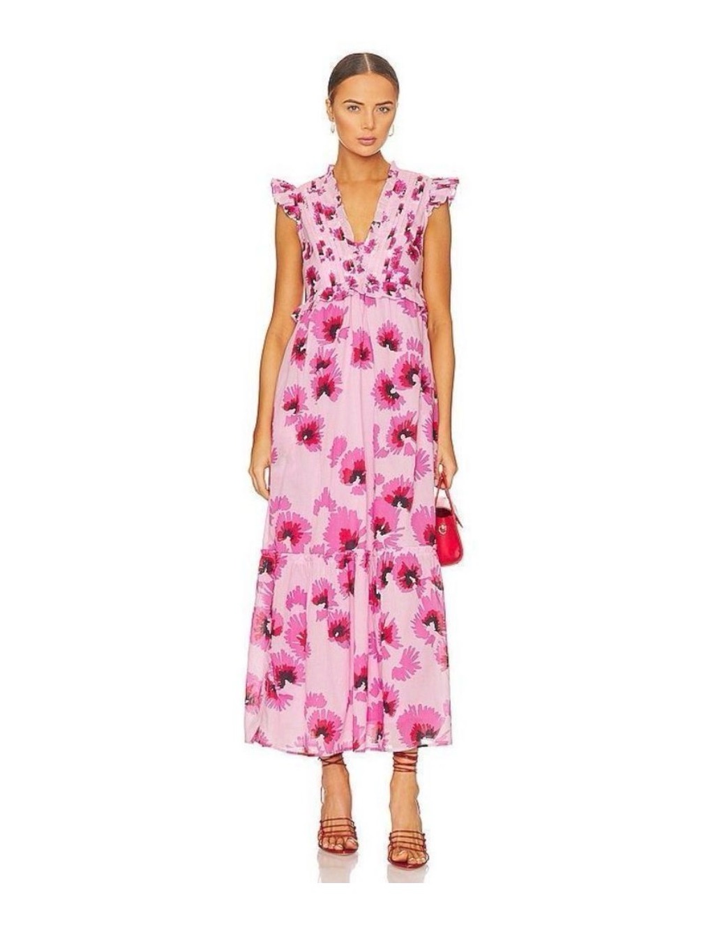 Banjanan Constance Dress In Floral Mix V-Neck Pink Ruffle Maxi Dress